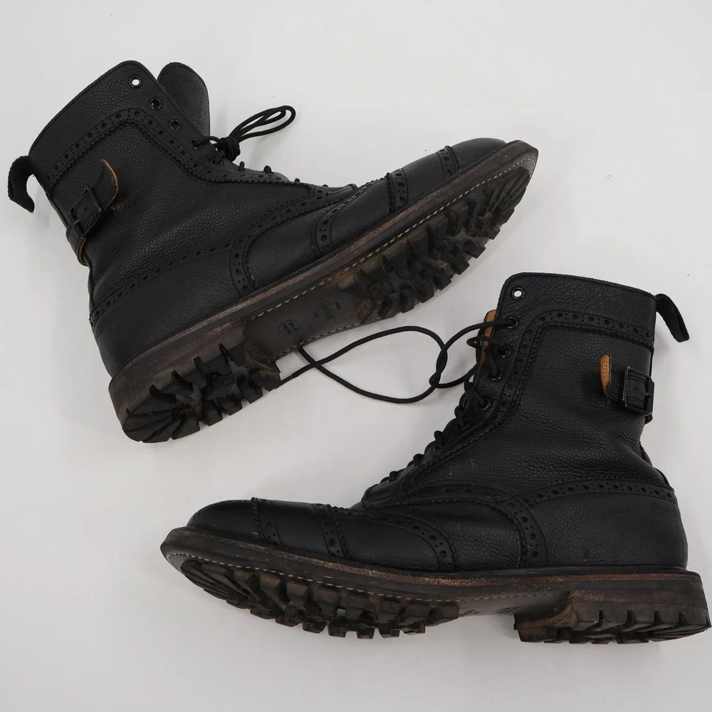 Tricker's Belstaff M7942 Brogue Boots Mens 12 Black Pebble Leather Wingtip UK 12